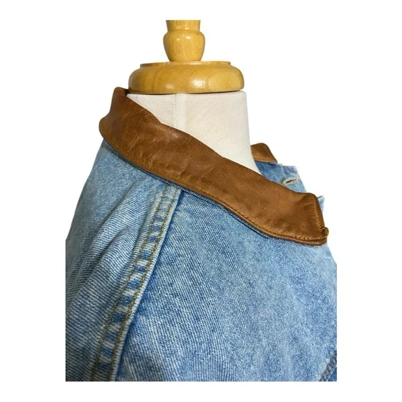 London Fog, Blue Denim Jacket with Brown leather Collar - Picture 5 of 15